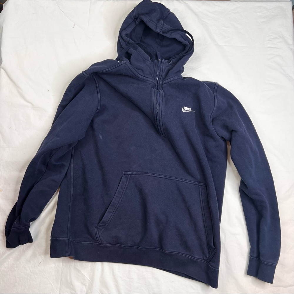 Nike Womens Size Large Navy Color Hooded 1/4 Zip Sweater With Hoodie L011222